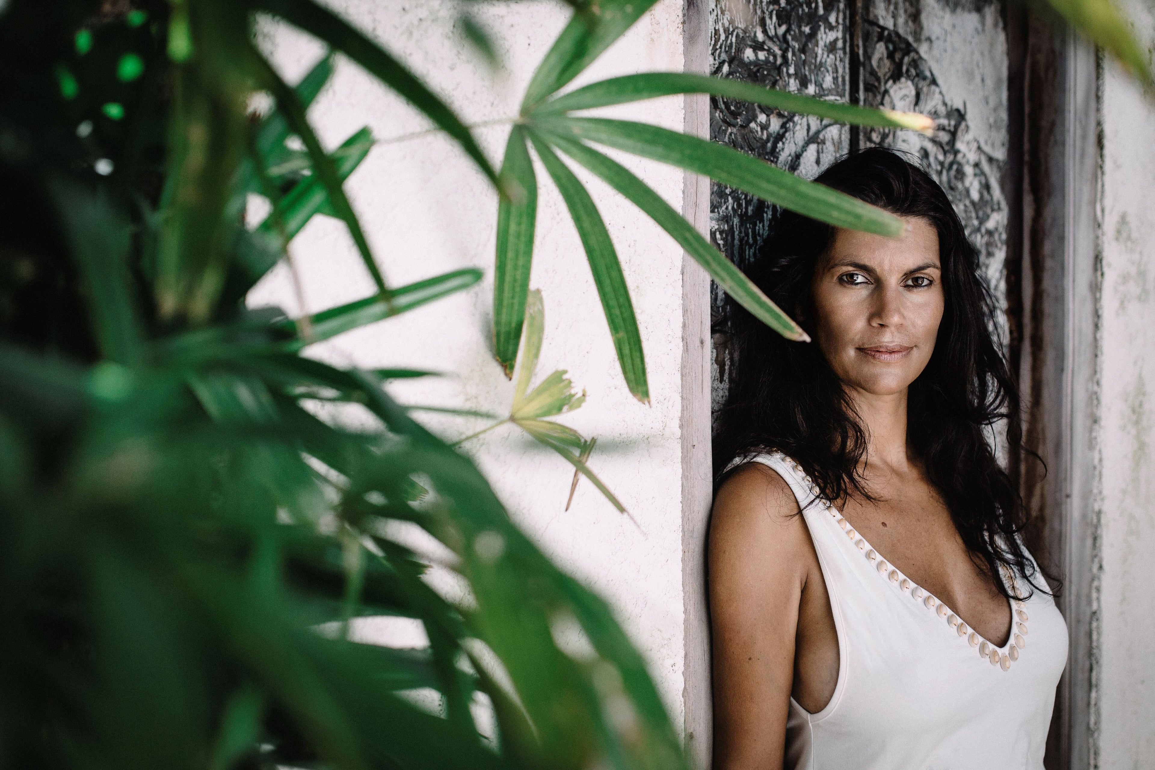 Founder Electra Gillies in a natural tropical garden in Bali
