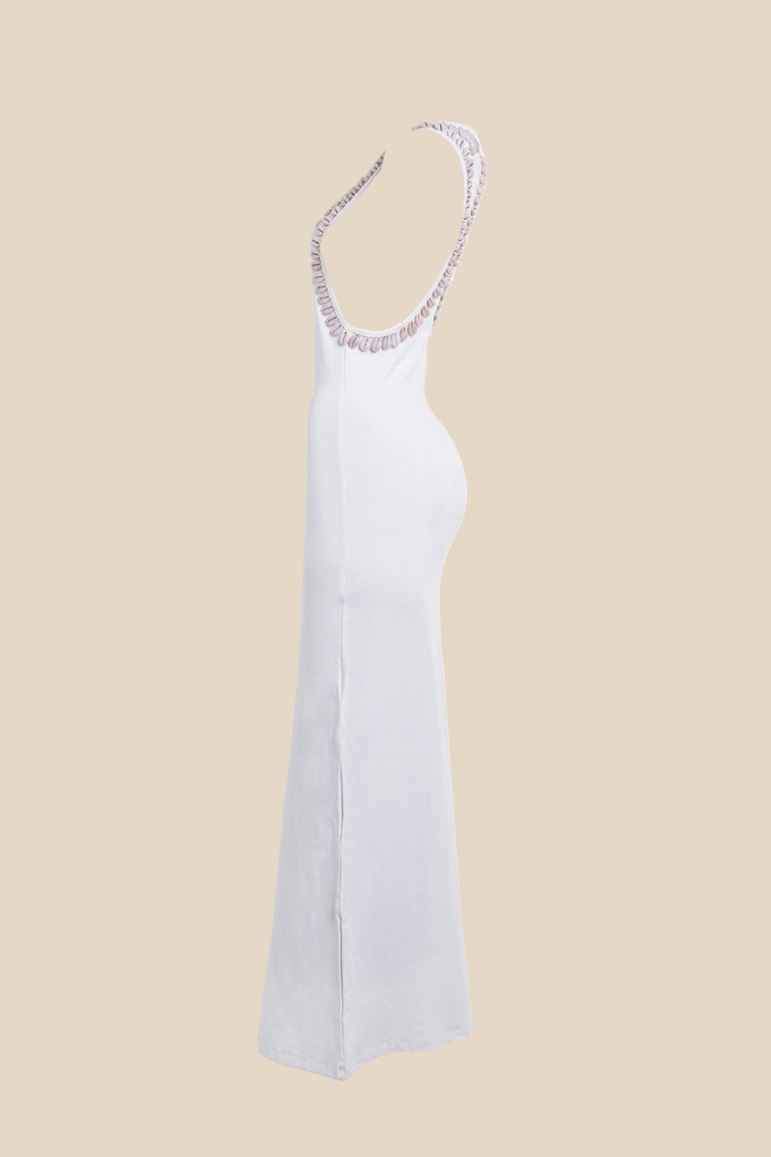 White dress with a side view neckline on a white background
