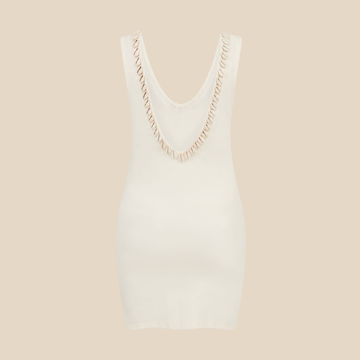 Low back short cream cowrie shell dress product image