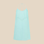 Back of Aquamarine slip dress on a white background